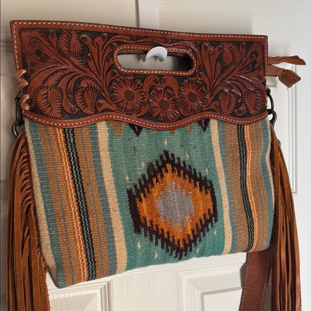 American Darling Brown and Green Shoulder Bag with Southwestern Design